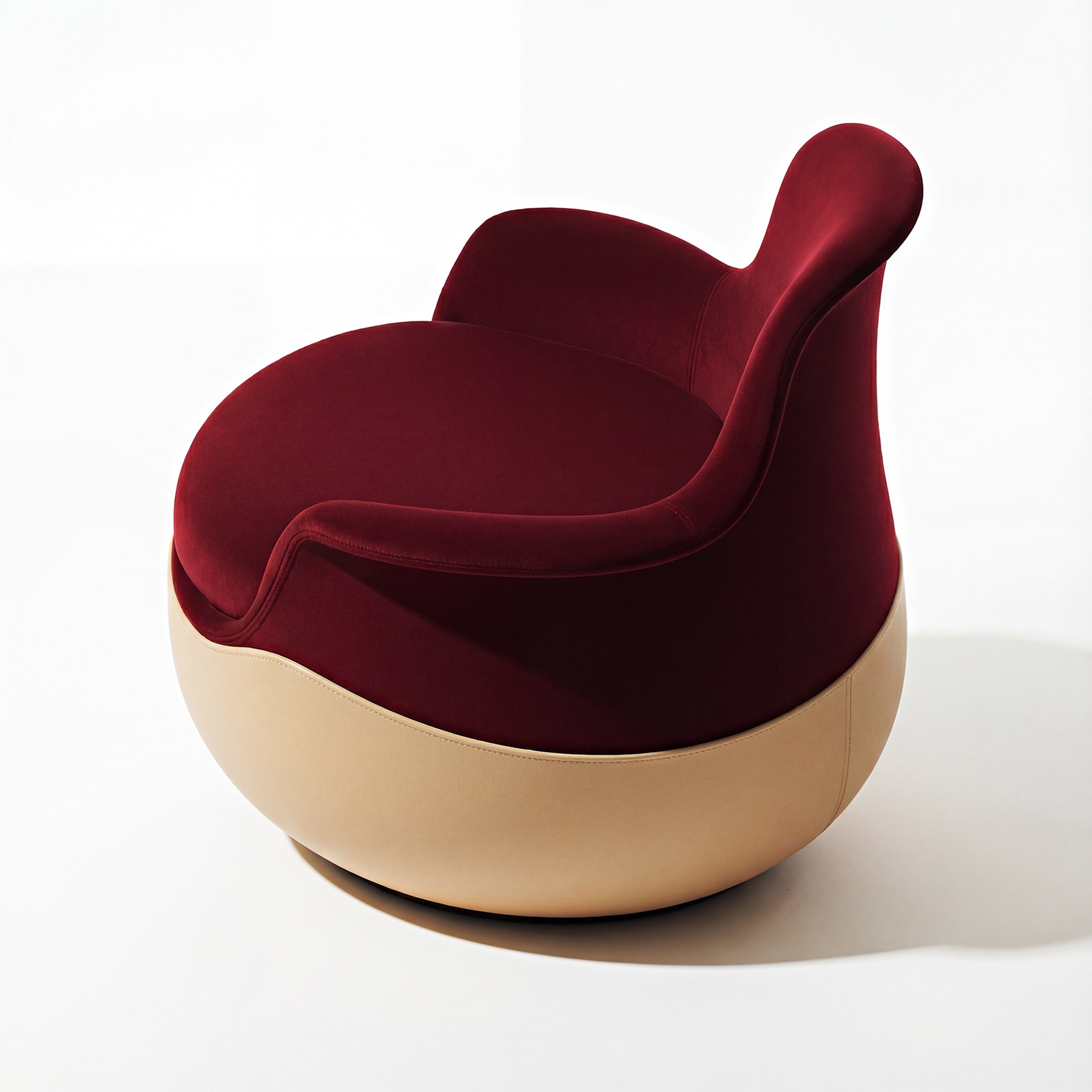 Day Go Armchair，酒紅色座椅搭配米色底座